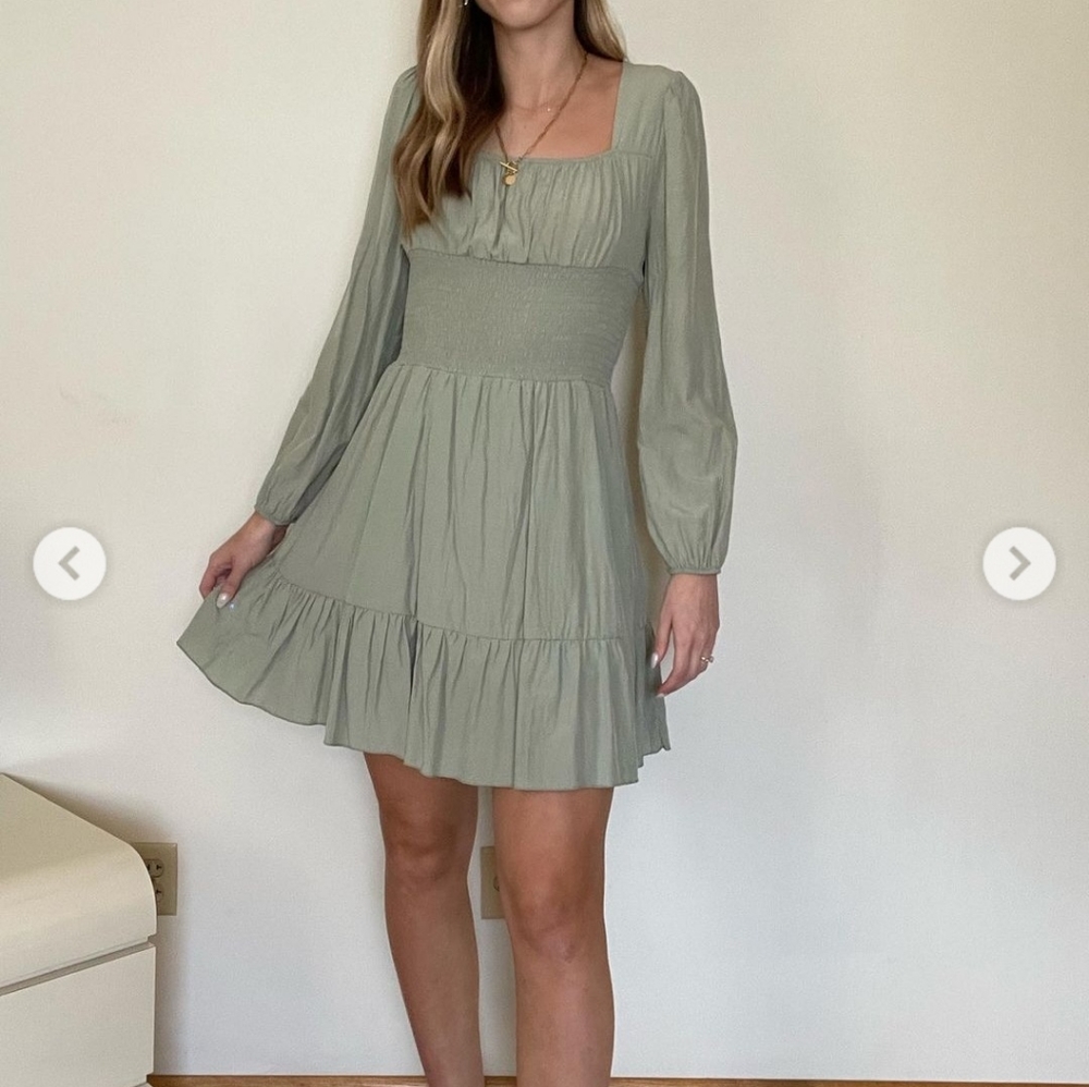 Sage green boho dress with long sleeves